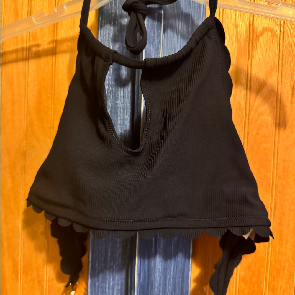 Charmo Black Scalloped Halter swimTop